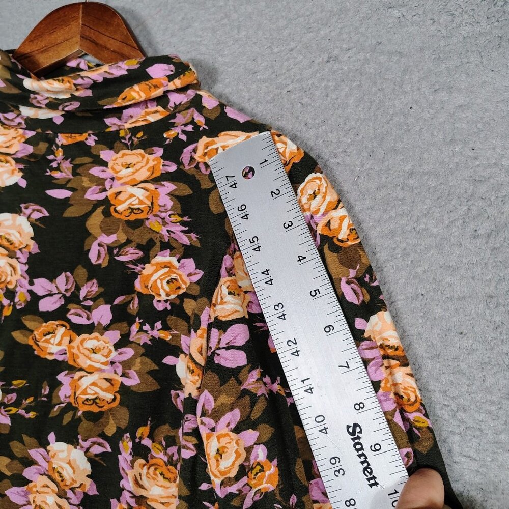 By Anthropologie Top Womens M Black Multi Floral Turtleneck Tiered-Sleeve Blouse - Picture 3 of 12
